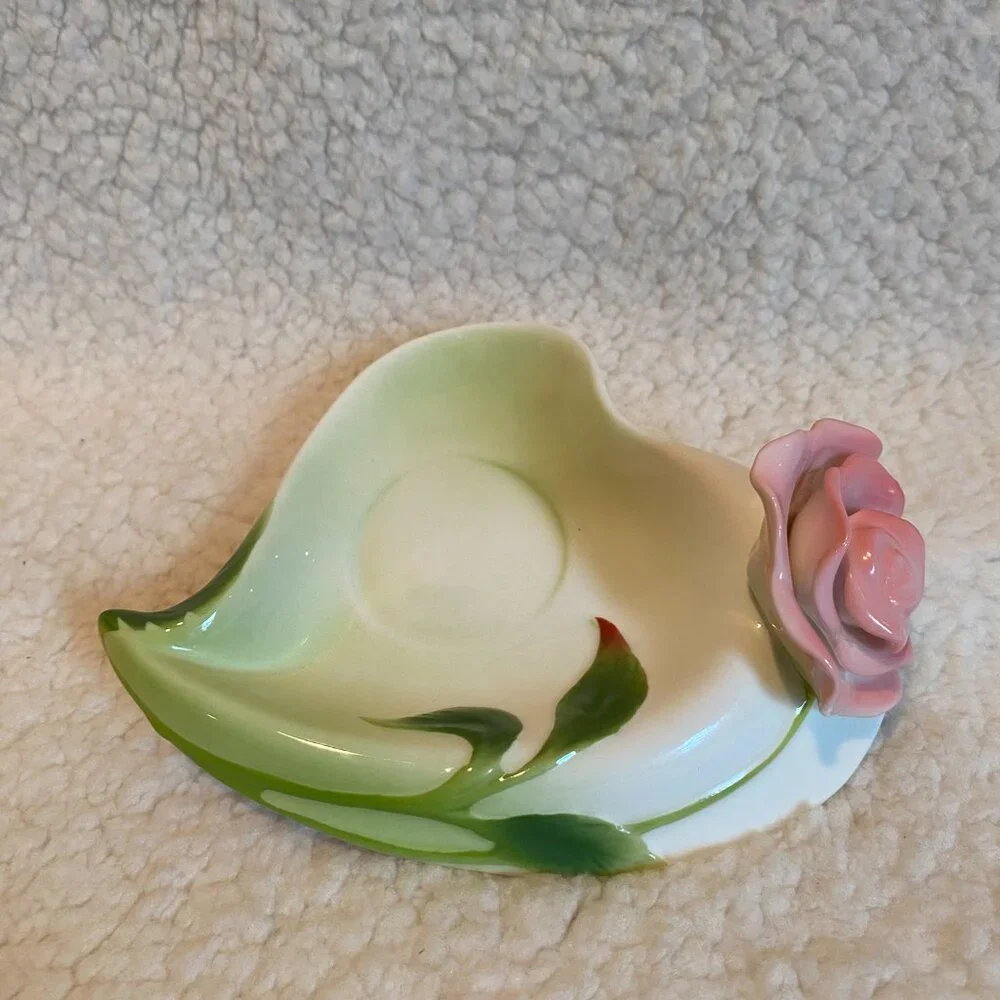 Beddinginn Pink Rose Tea Cup Heart Shape Saucer 3D Flower‎